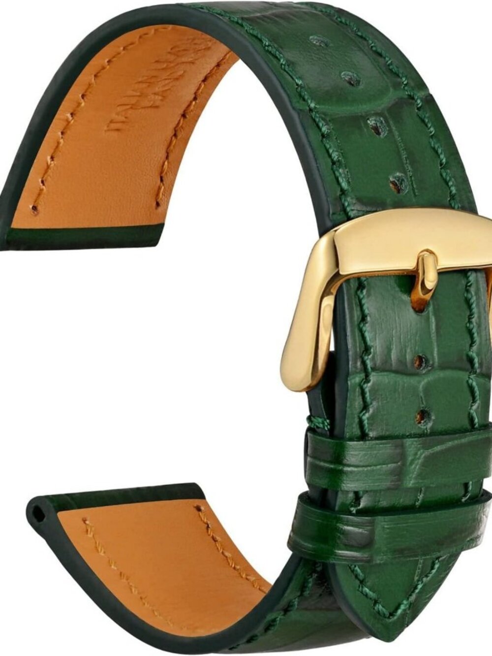 Luxury 20mm Italian Leather Watch Band, Embossed Alligator Grain, Gold Buckle